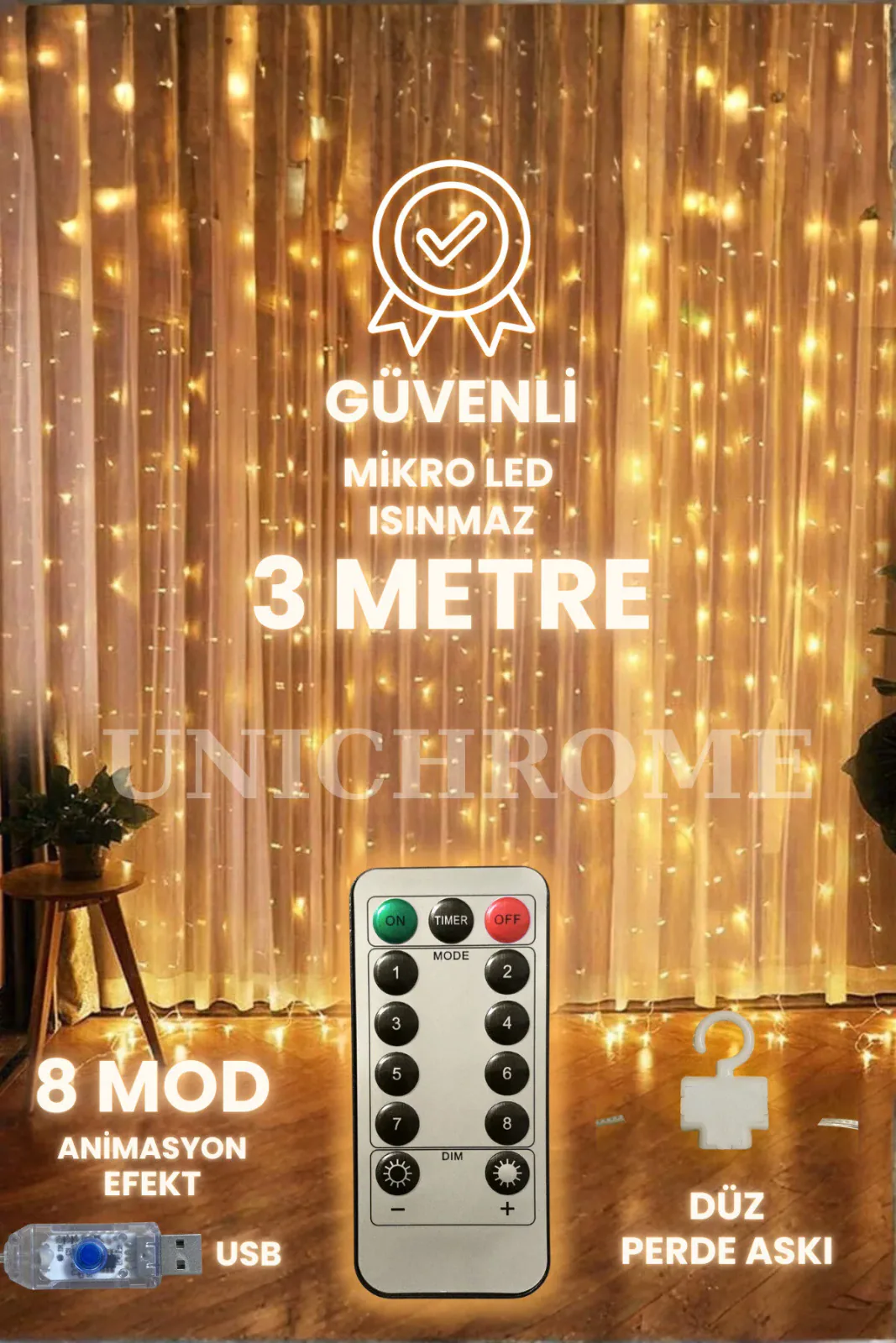 300 Ledli Sarkıt Perde Led Işık Yılbaşı Dekorasyonu