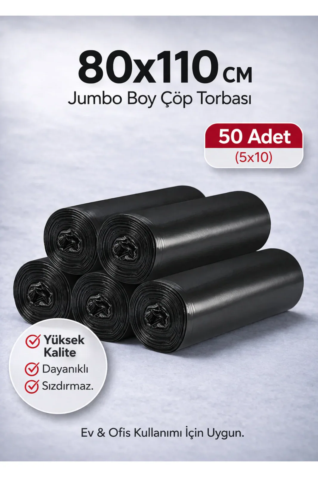 Çöp Torbası Jumbo Boy 10’lu 5 Rulo Kalın 80x110