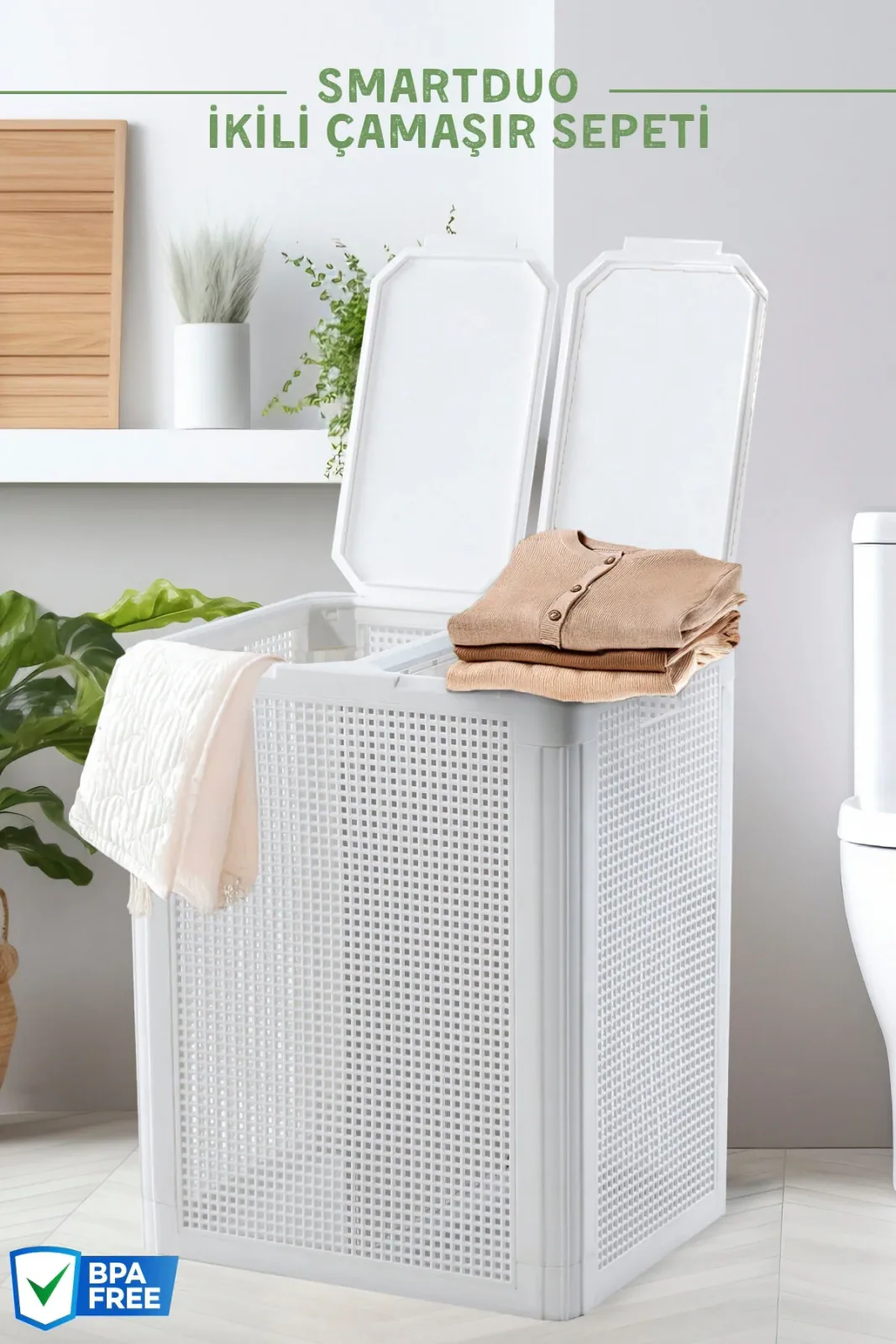 SmartDuo İki Bölmeli Çamaşır Sepeti 84Lt.