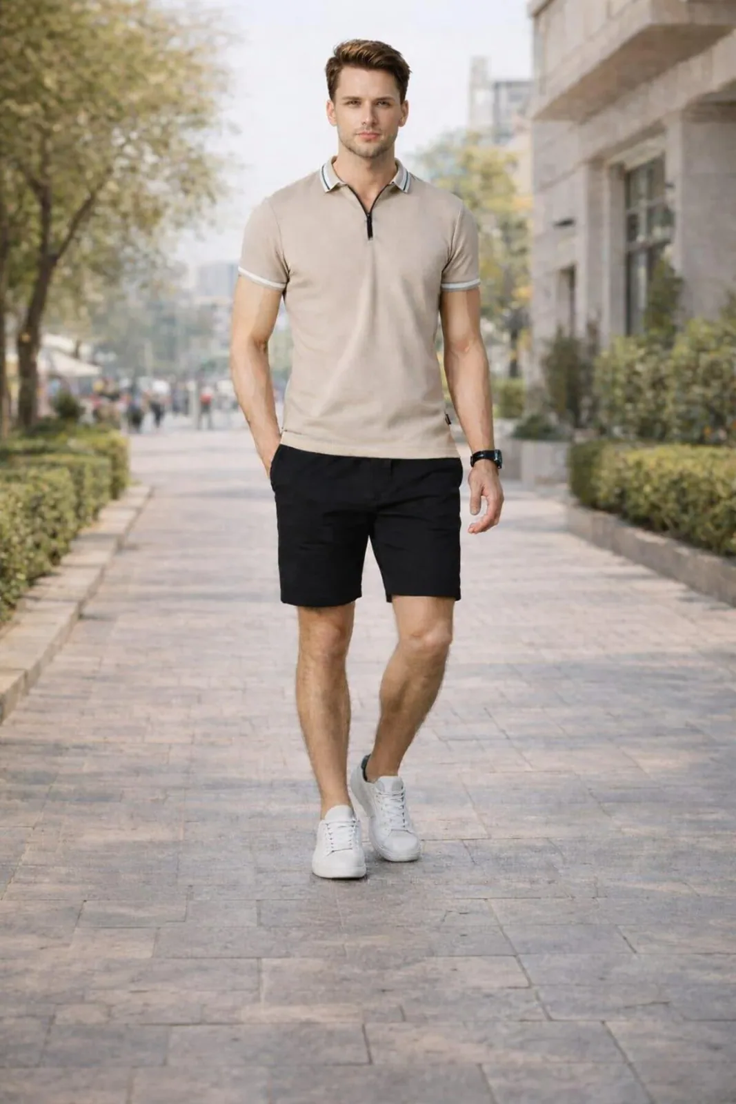 Fermuar Detaylı Polo Yaka T-Shirt