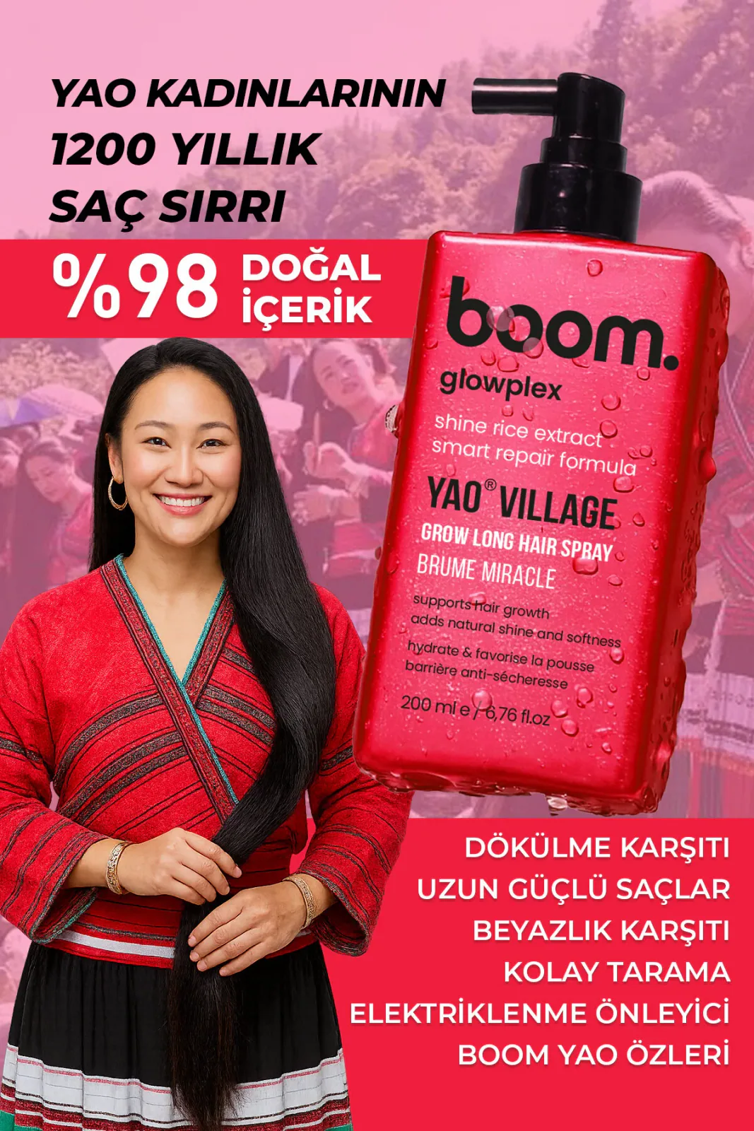 Yao Village Uzamayı Destekleyen ve Dökülme Önleyici Saç Spreyi