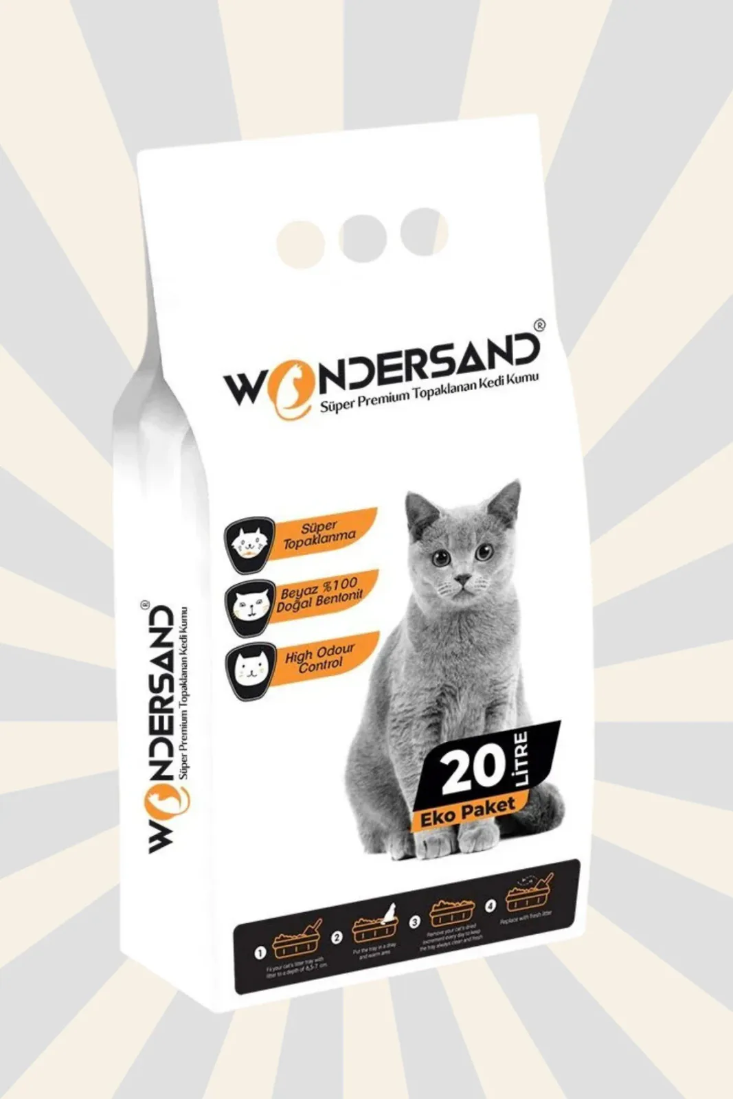 20 Litre Beyaz Bentonit Kokusuz Topaklanan Kedi Kumu