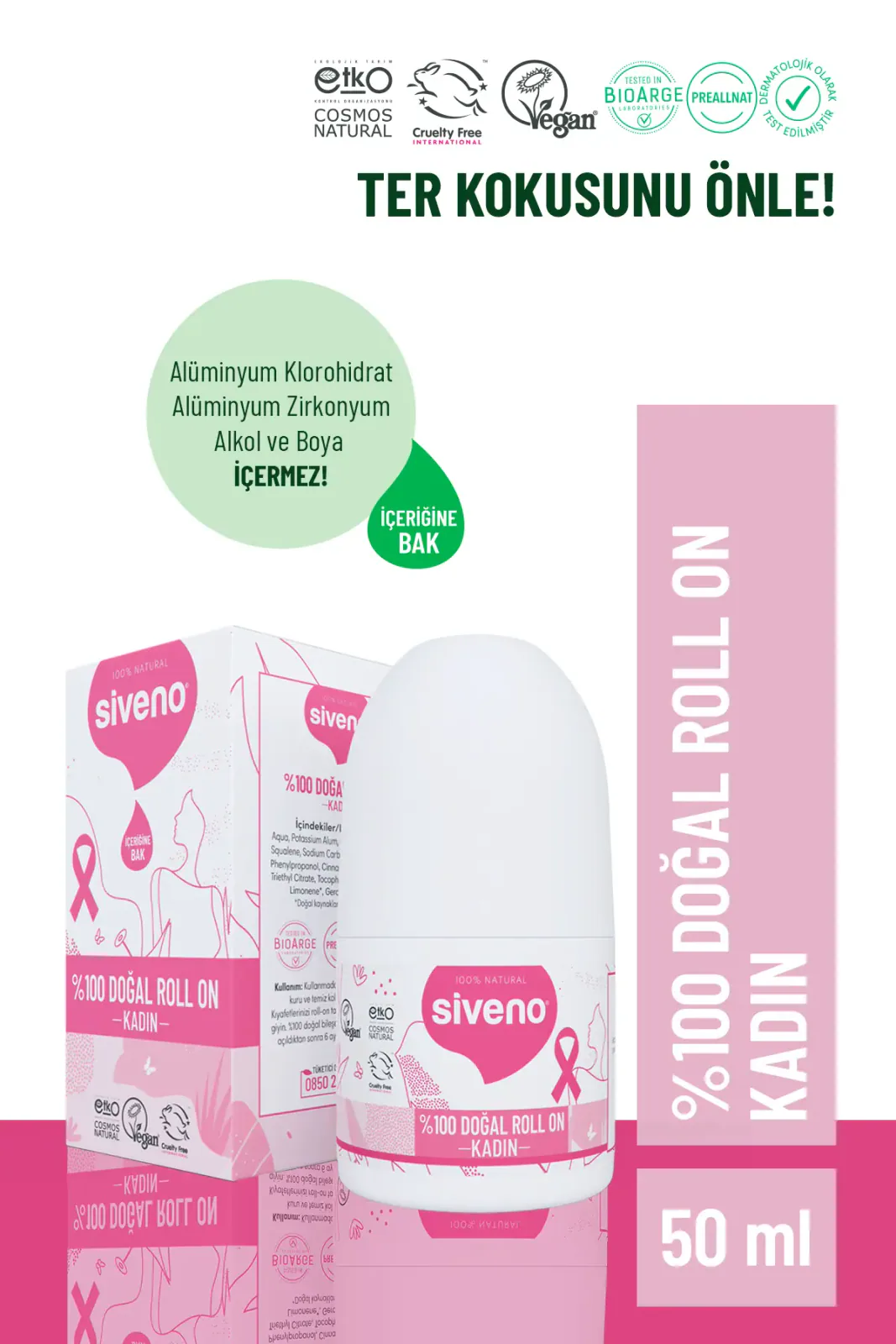 %100 Doğal Roll On Kadın Deodorant 50 ml