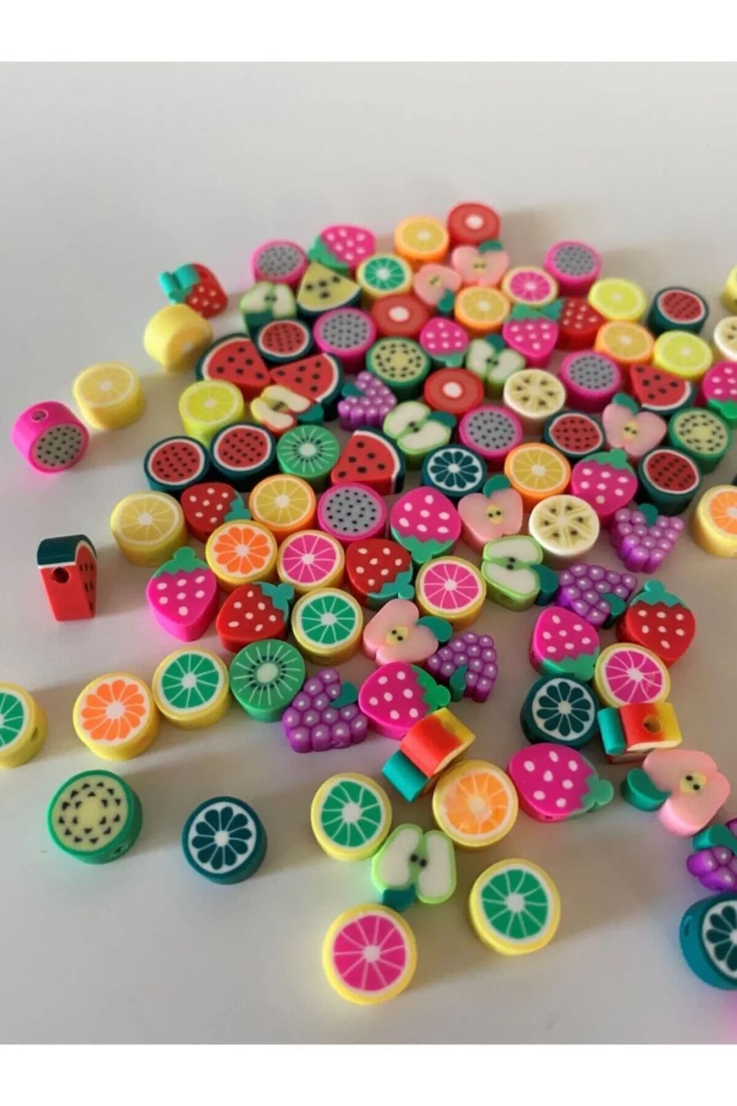 Fimo Karışık Meyve Boncuk, 10mm Figür (40 Adet)