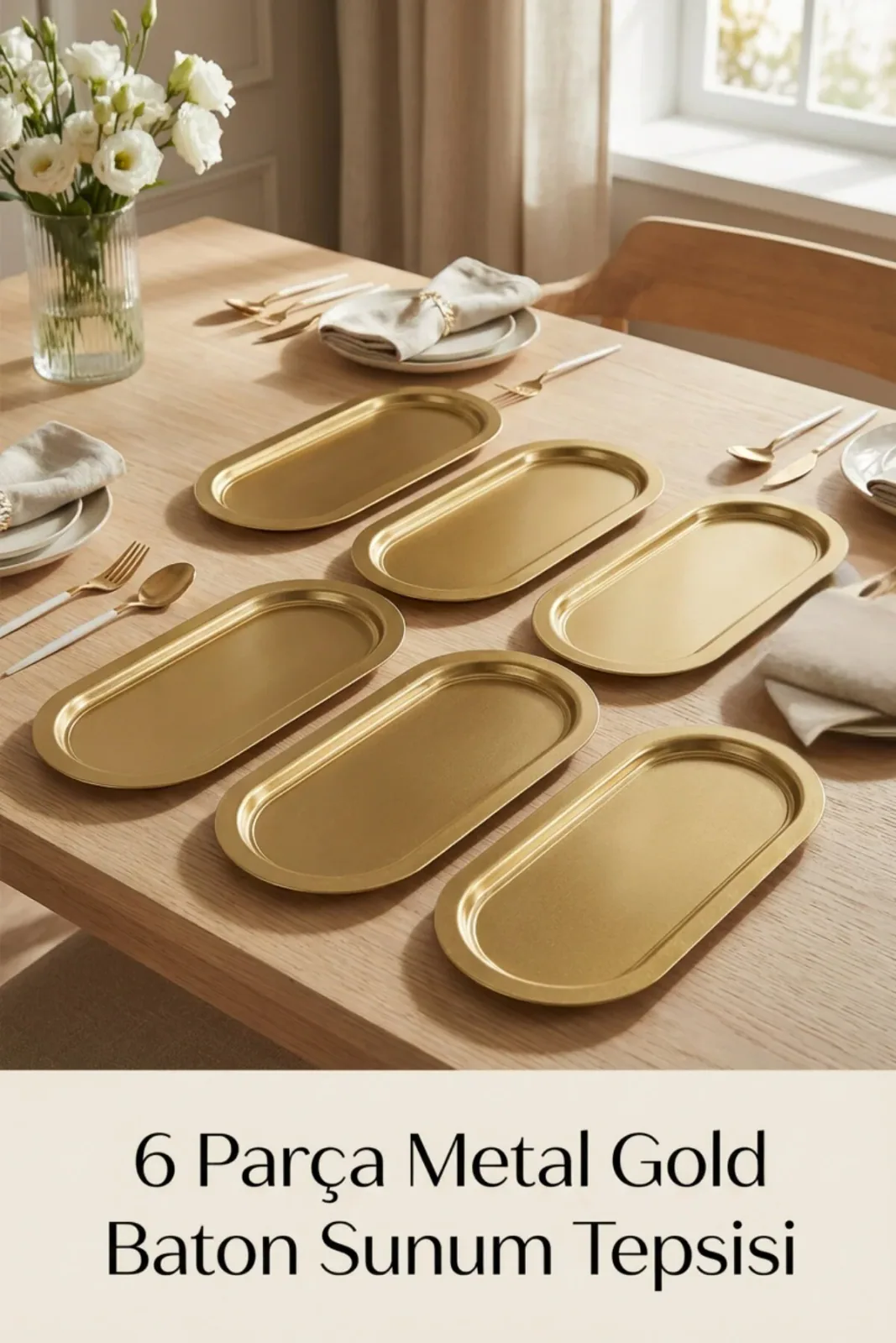 6 Parça Baton Gold Renk Metal Sunum Tepsisi