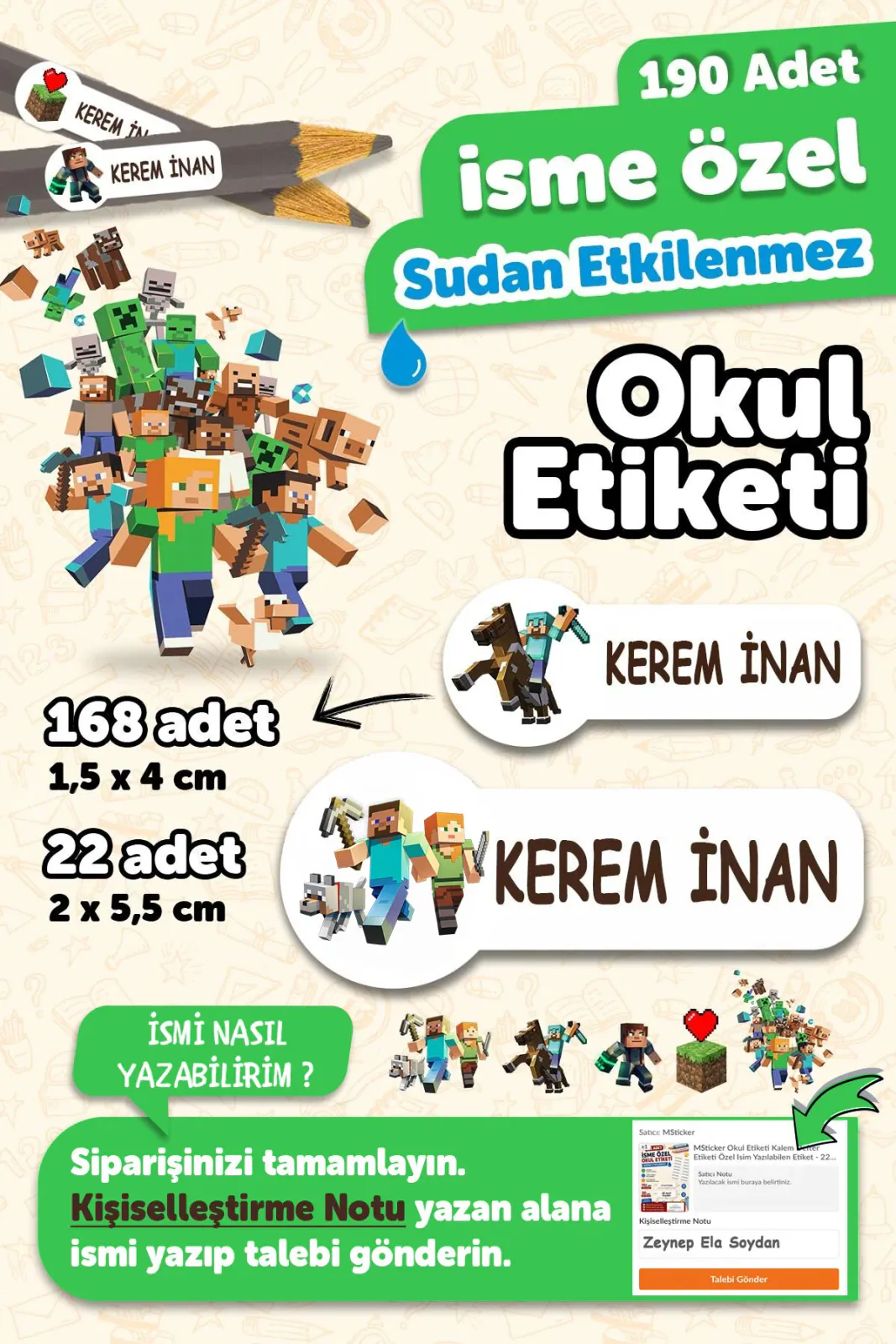 Okul Etiketi Kalem Defter İsimli Etiket - 190 Adet