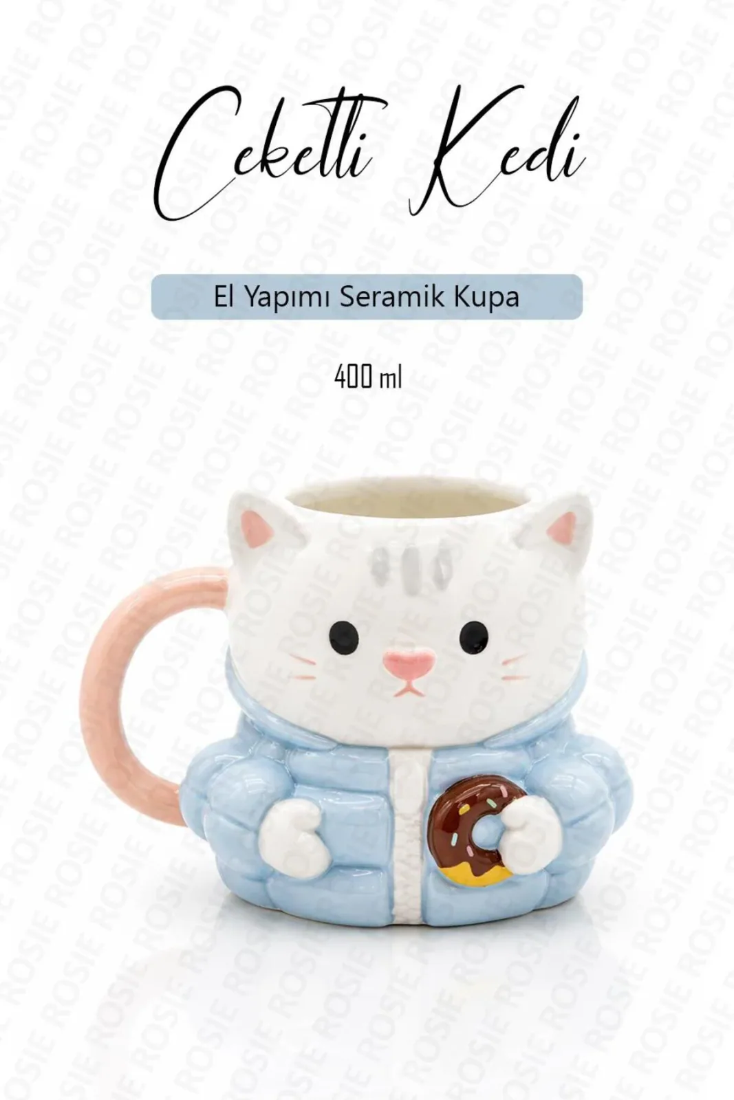 Ceketli Kedi Figürlü El Yapımı Kahve Kupası