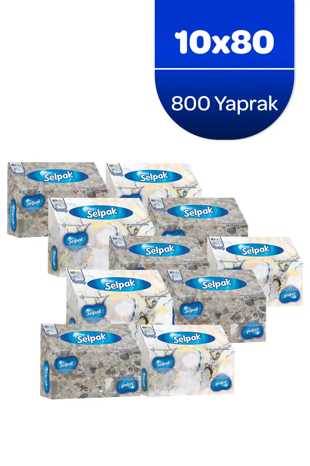El ve Yüz Havlusu Kutulu Mermer Desen 10*80 Yaprak