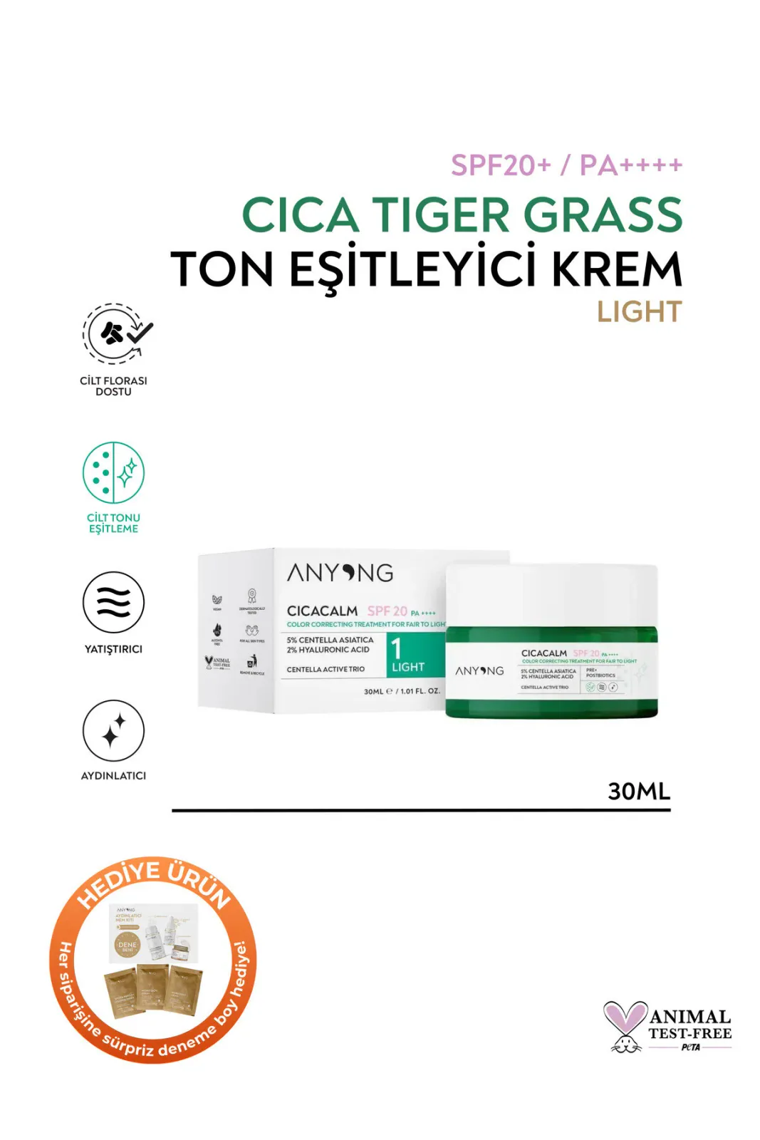 Cica Tiger Grass Ton Eşitleyici Krem Light 20 SPF 30 ml