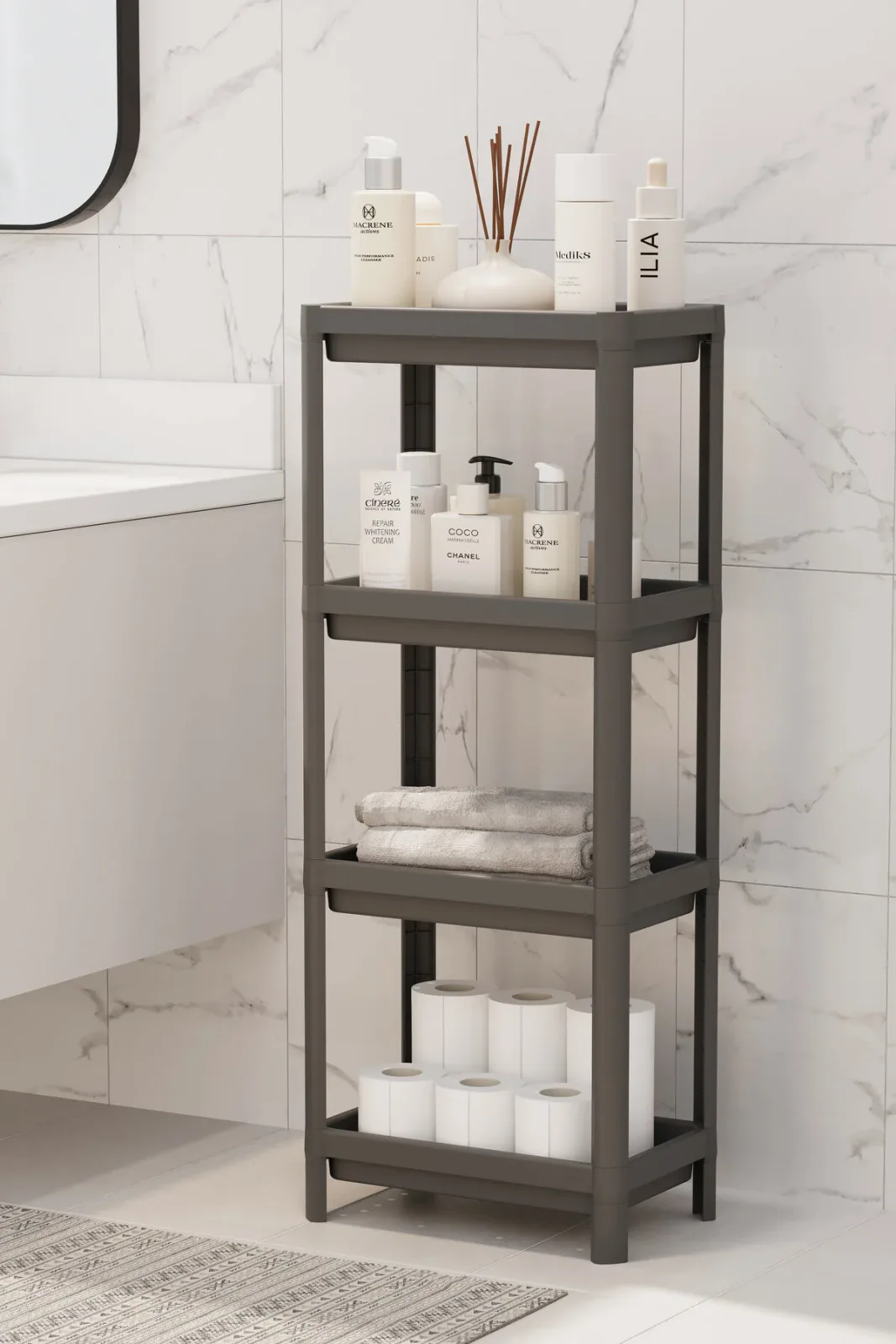 4 Katlı Banyo Raf Ünitesi Siyah