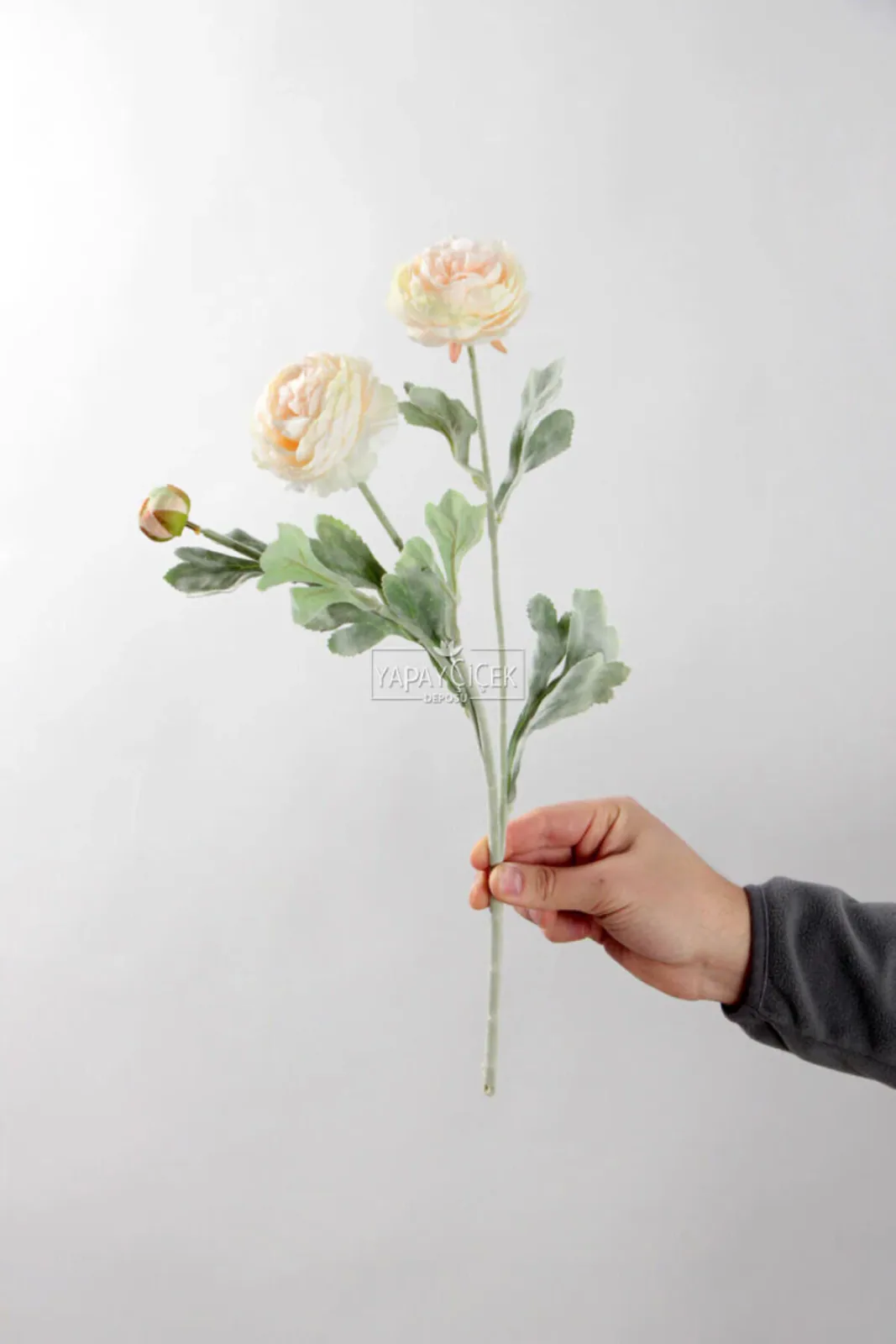 Yapay Çiçek 3lü Şakayık Ranunculus Dalı 50 cm Somon