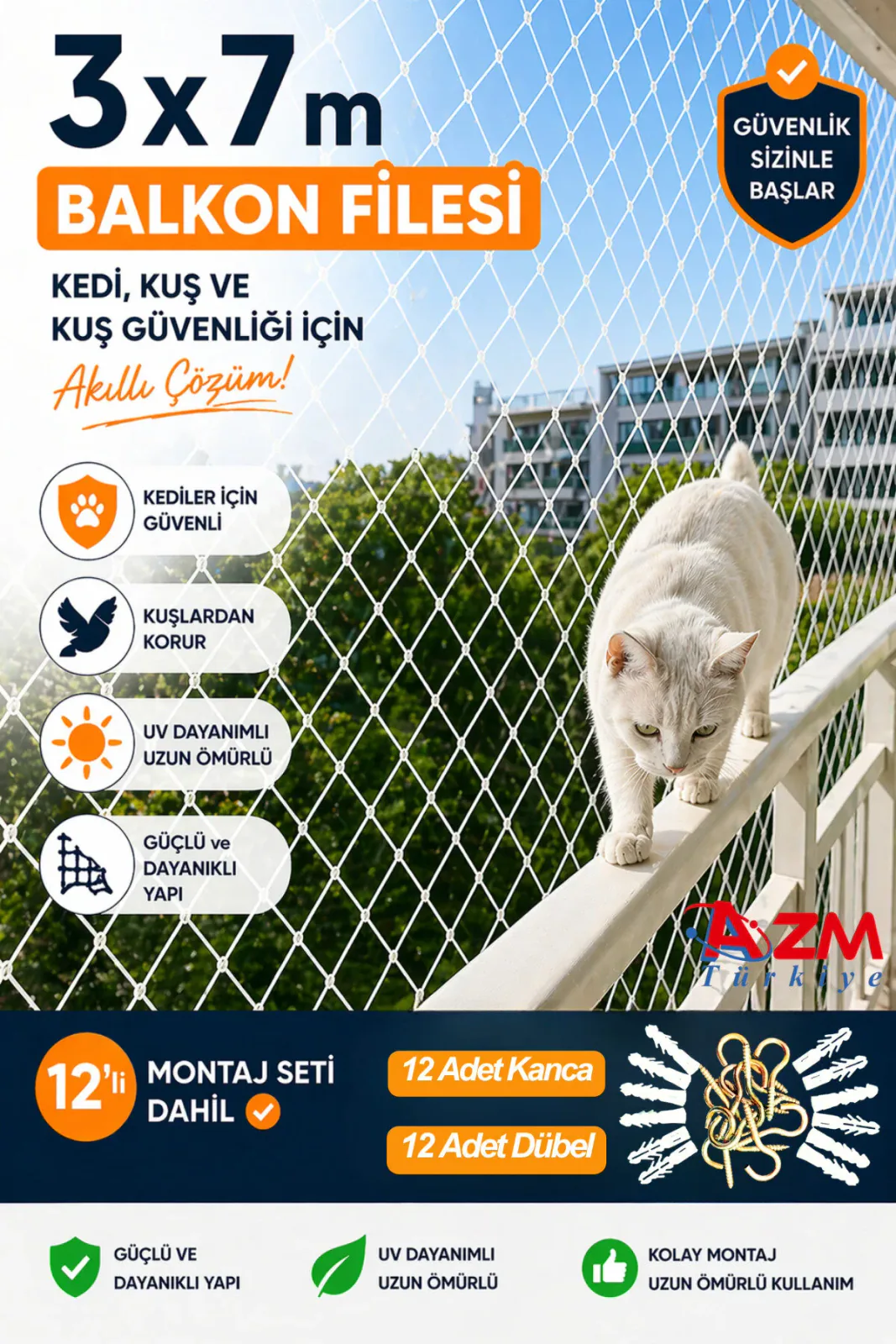 3 x 7 m Kedi Balkon Filesi – UV Dayanıklı Güvenlik File