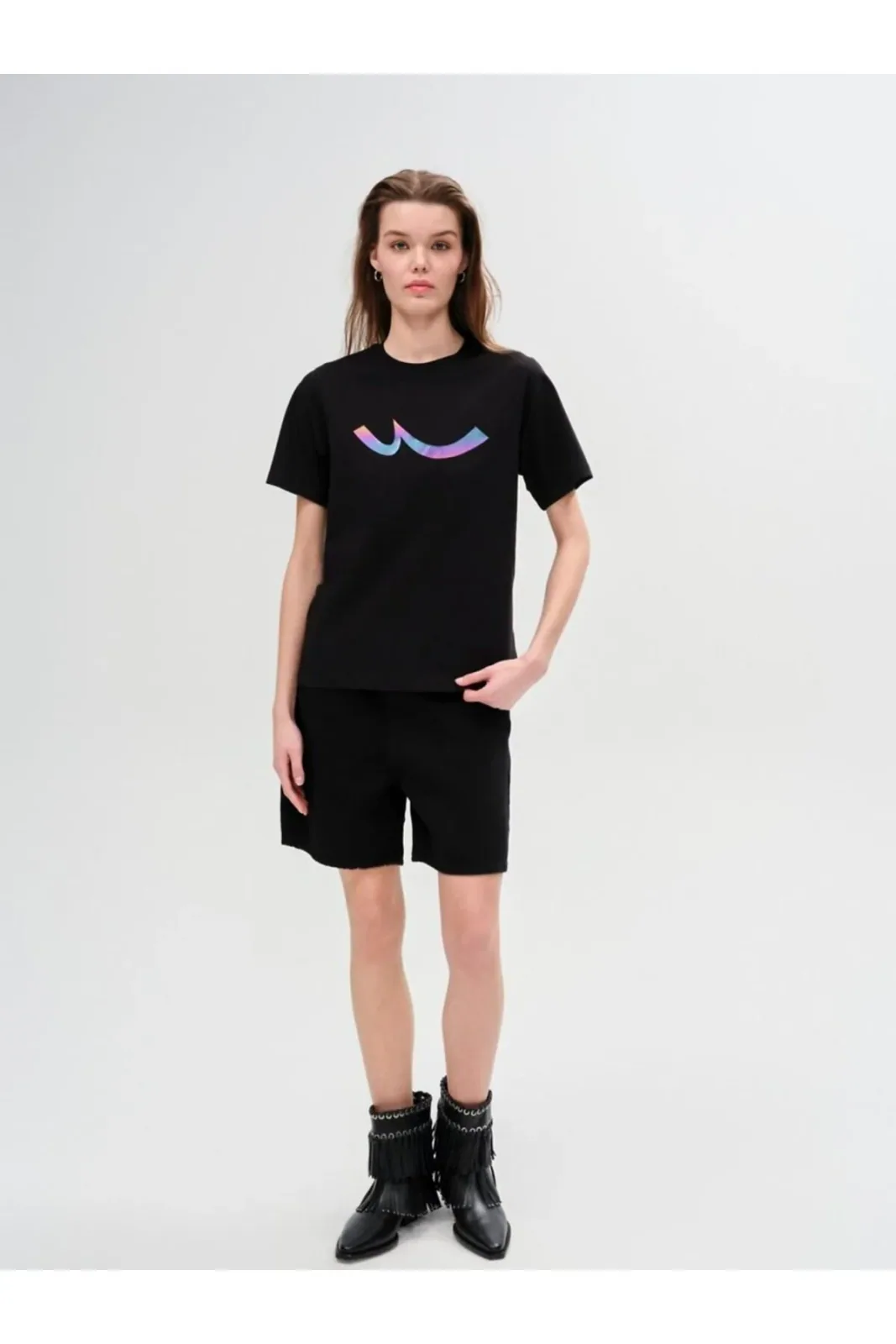 Hologram Logo Baskılı Siyah T-shirt