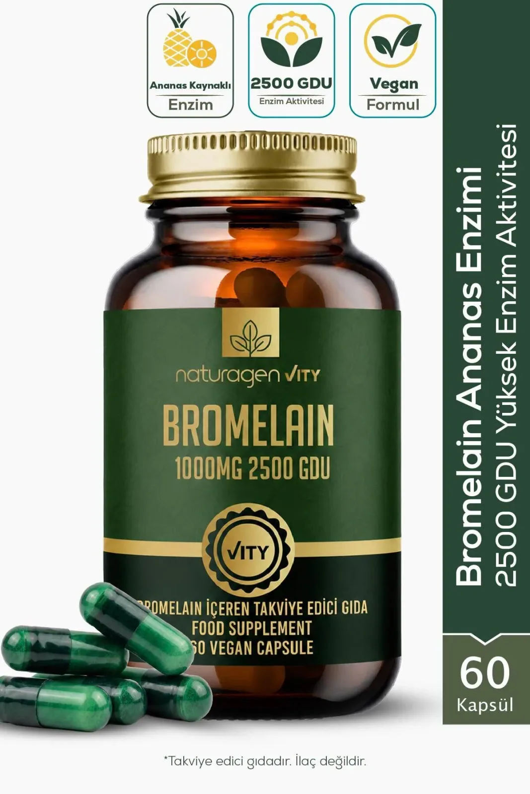 Bromelain 2500 GDU 1000 mg 60 Kapsül