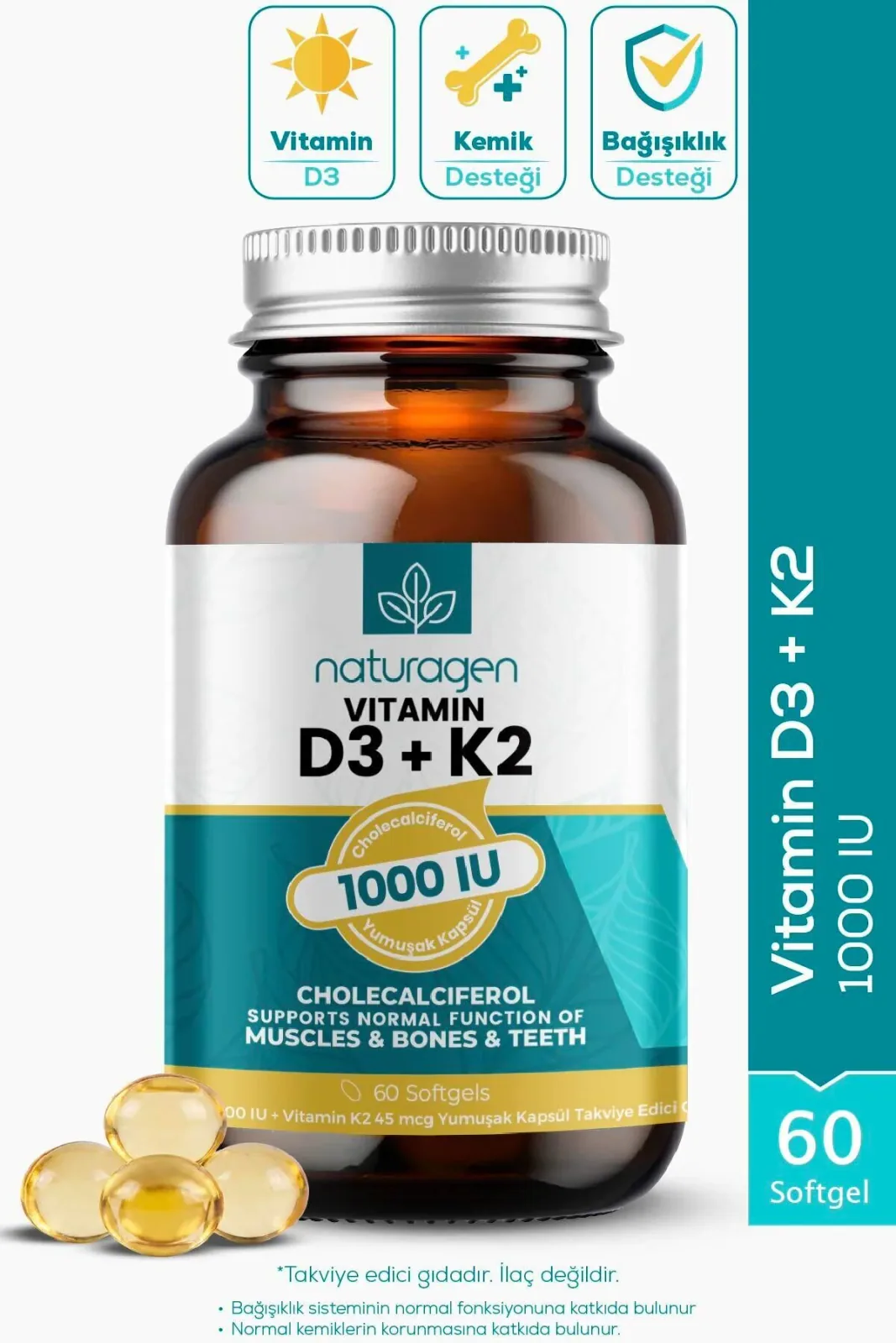 Vitamin D3 + K2 1000 IU 60 Softgel Kapsül