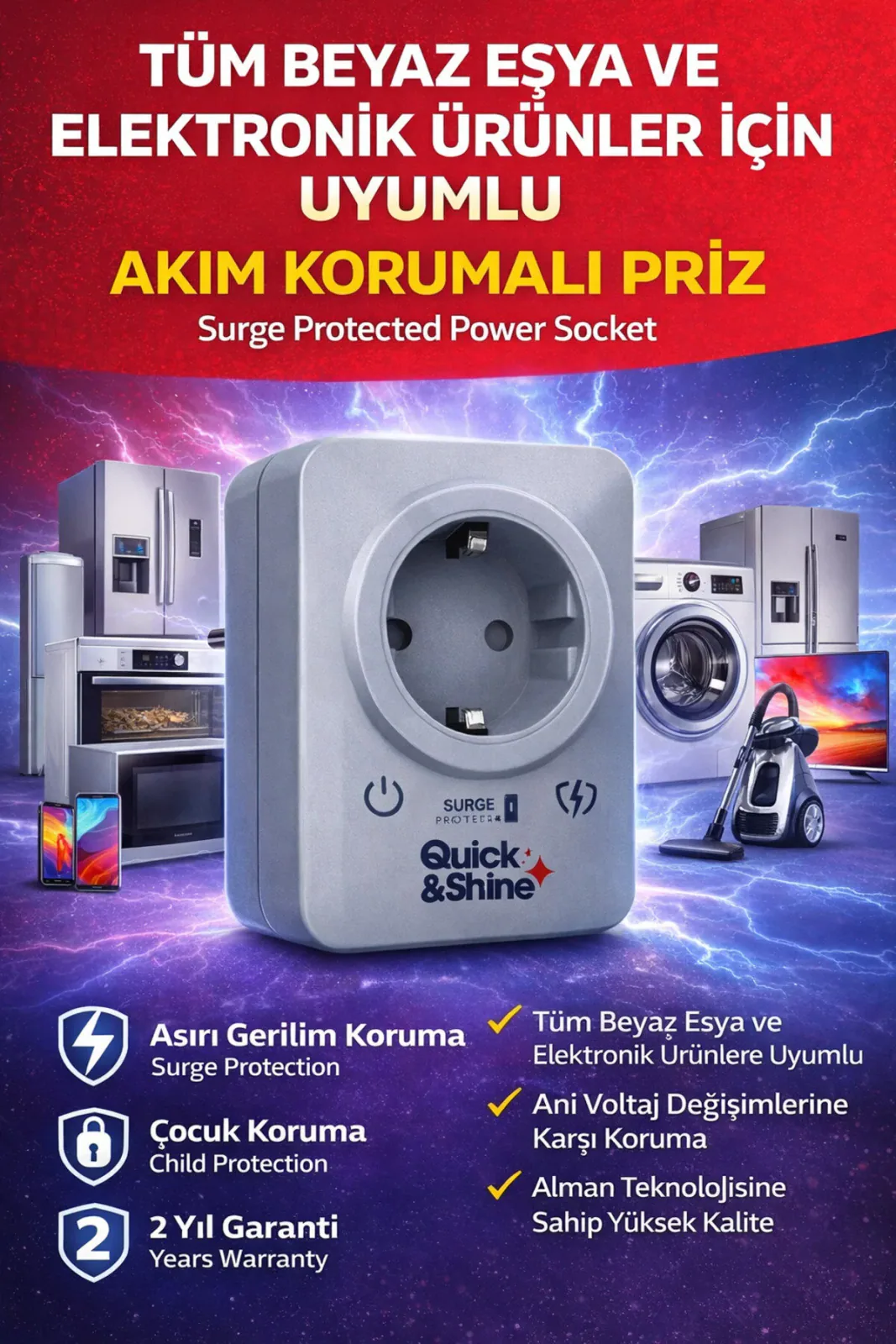 Arçelik Beko Orijinal Quick&Shine Akım Korumalı Priz