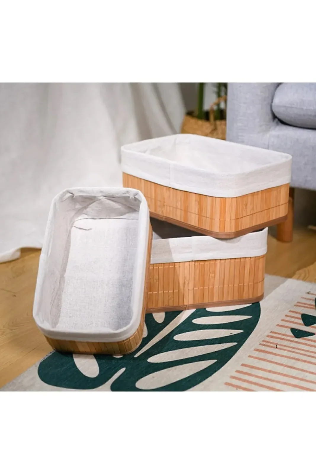Bambu 3 Lü Sepet Banyo Sepeti Mutfak Sepeti