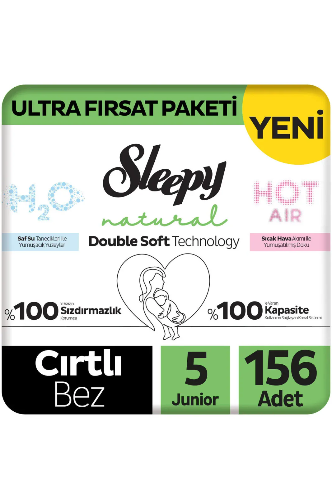 Natural Double Soft Ultra Bebek Bezi 5 Numara Junior 156 Adet