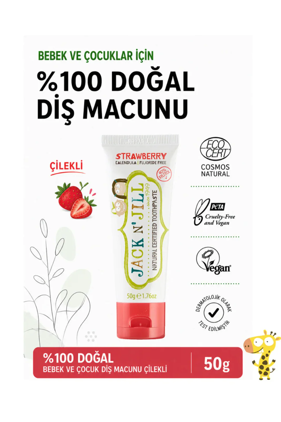 Jack N Jill Doğal Sertifikalı Diş Macunu - Çilek Aromalı 50g