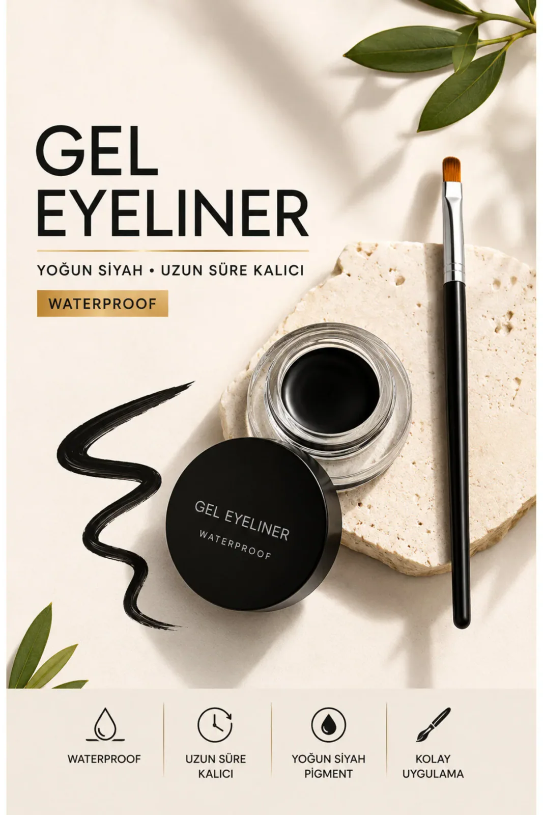 Siyah Jel Eyeliner + Uygulama Fırçası 3.5g