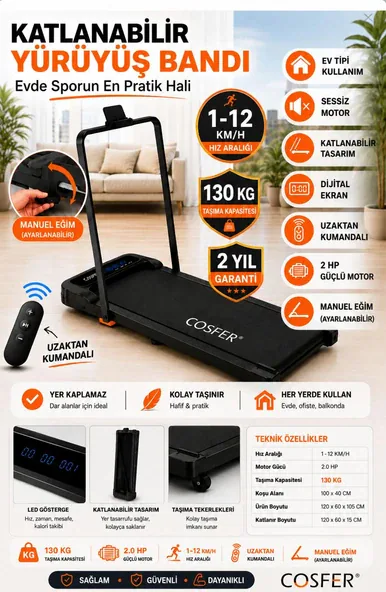 Cosfer Güçlü 2 Hp Yürüyüş ve Koşu Bandı