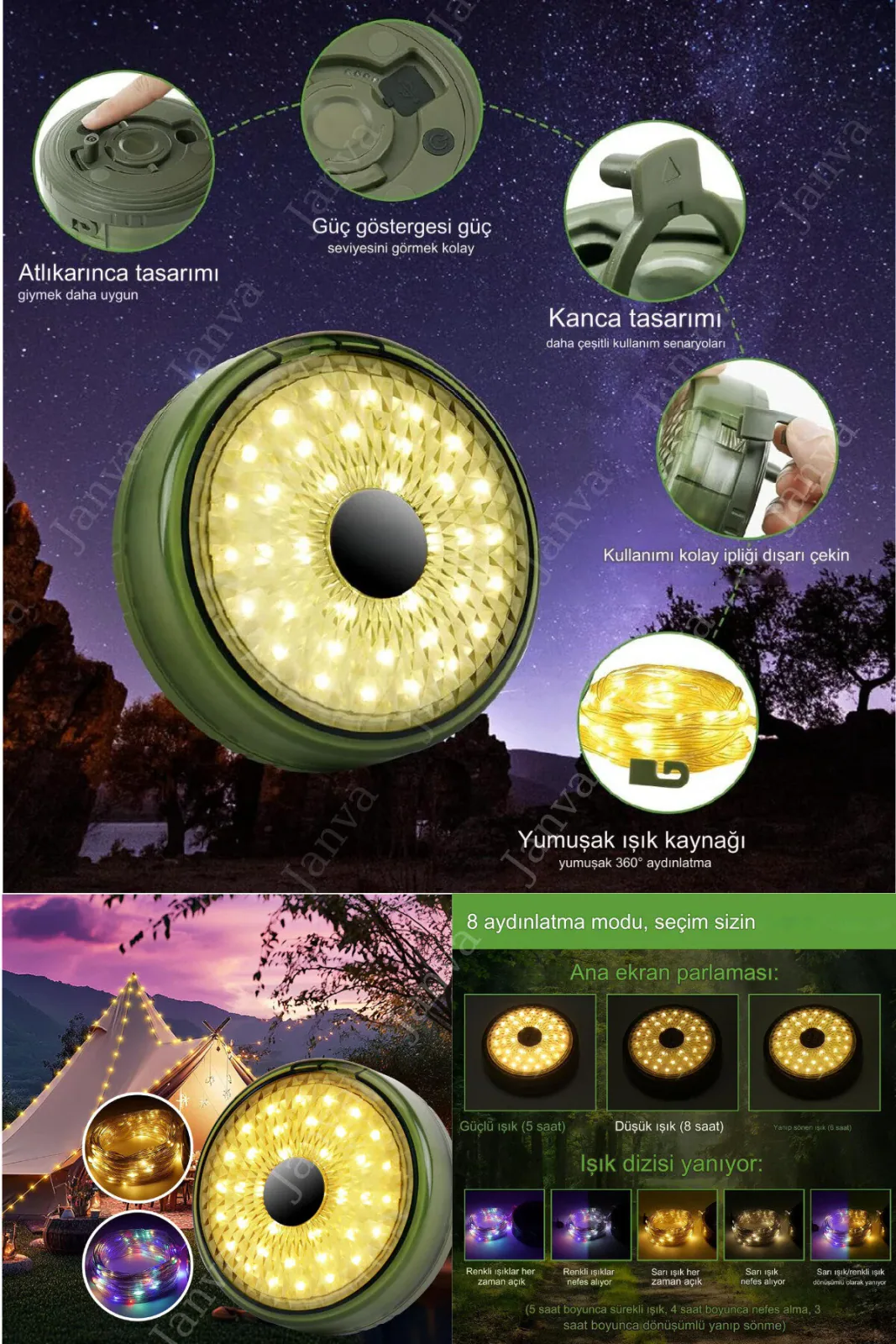 Solar Şarjlı 10 Metre Led Kamp Lambası