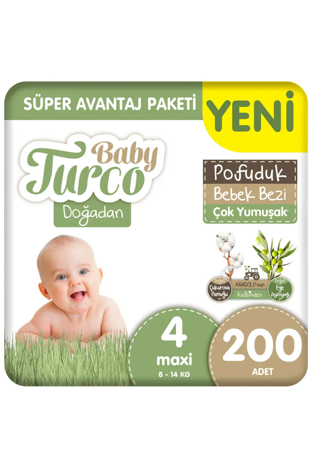 Doğadan Süper Avantaj Paketi Pofuduk Bebek Bezi 4 Numara Maxi 200 Adet