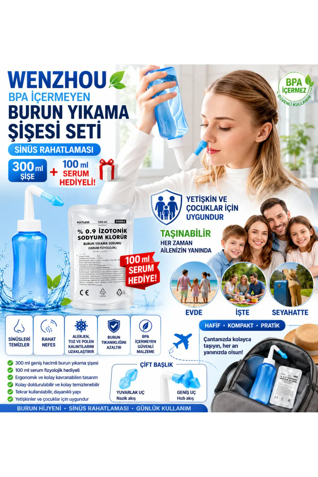 WENZHOU BPA İçermeyen Burun Yıkama Şişesi Seti - Sinüs Rahatlaması