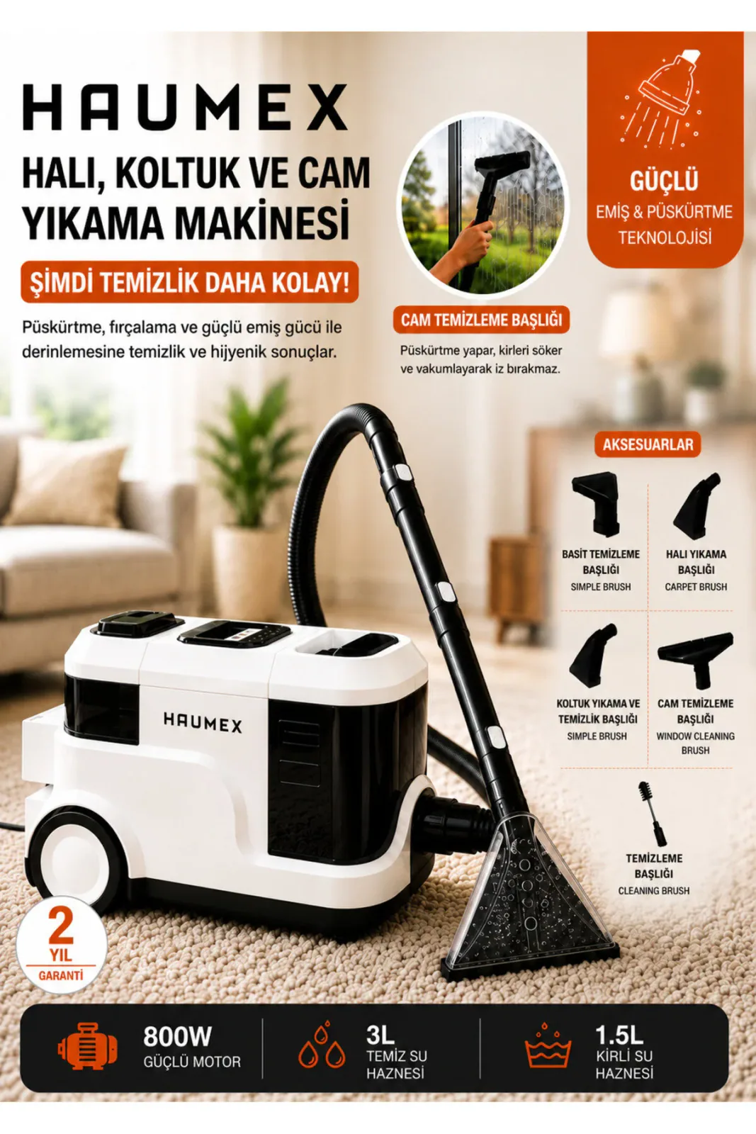 HCC-7500 Ekstra Pencere Temizleme Aparatlı Yıkama Makinesi