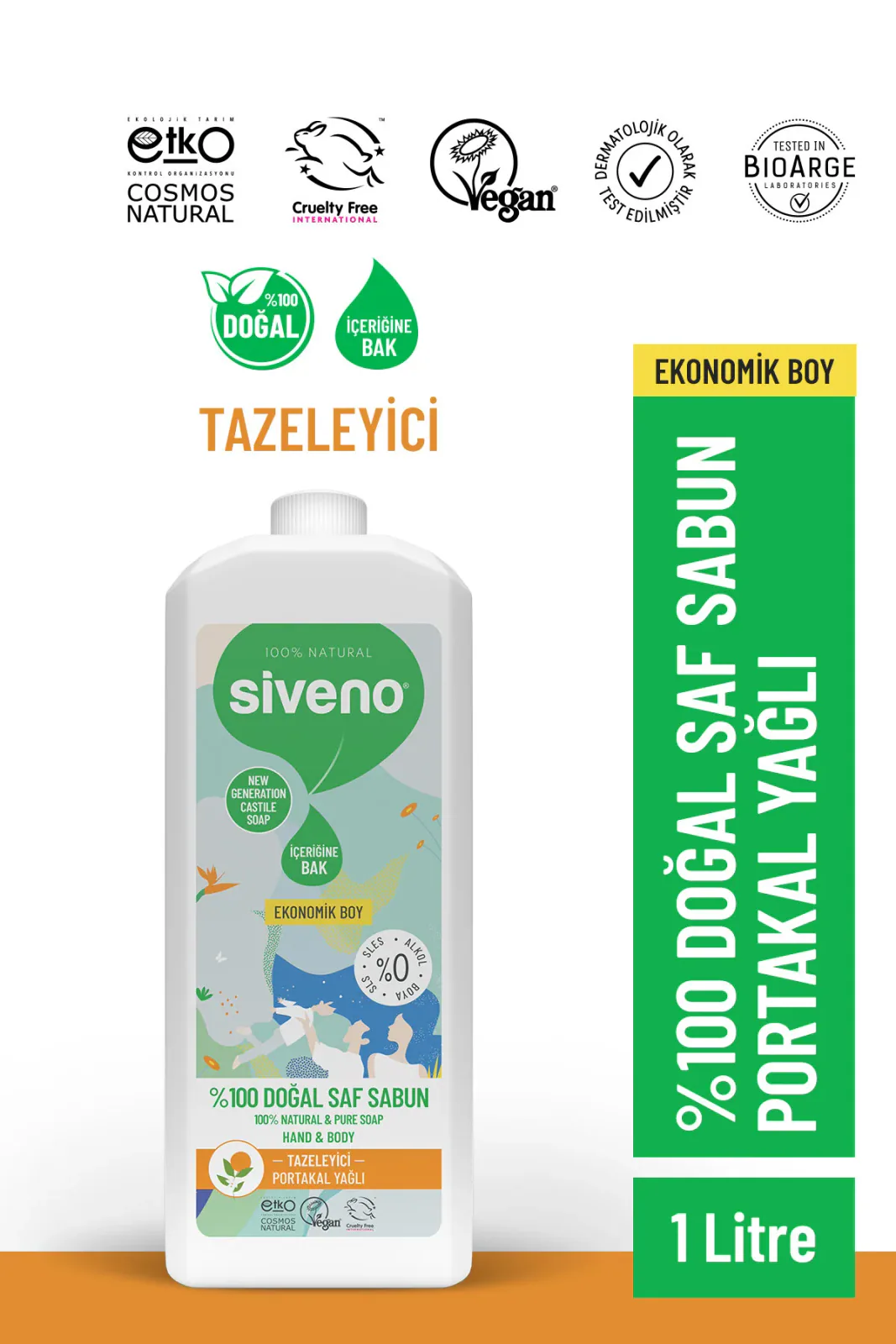 %100 Doğal Sıvı Kastil Sabun Portakal Yağlı 1000 ml