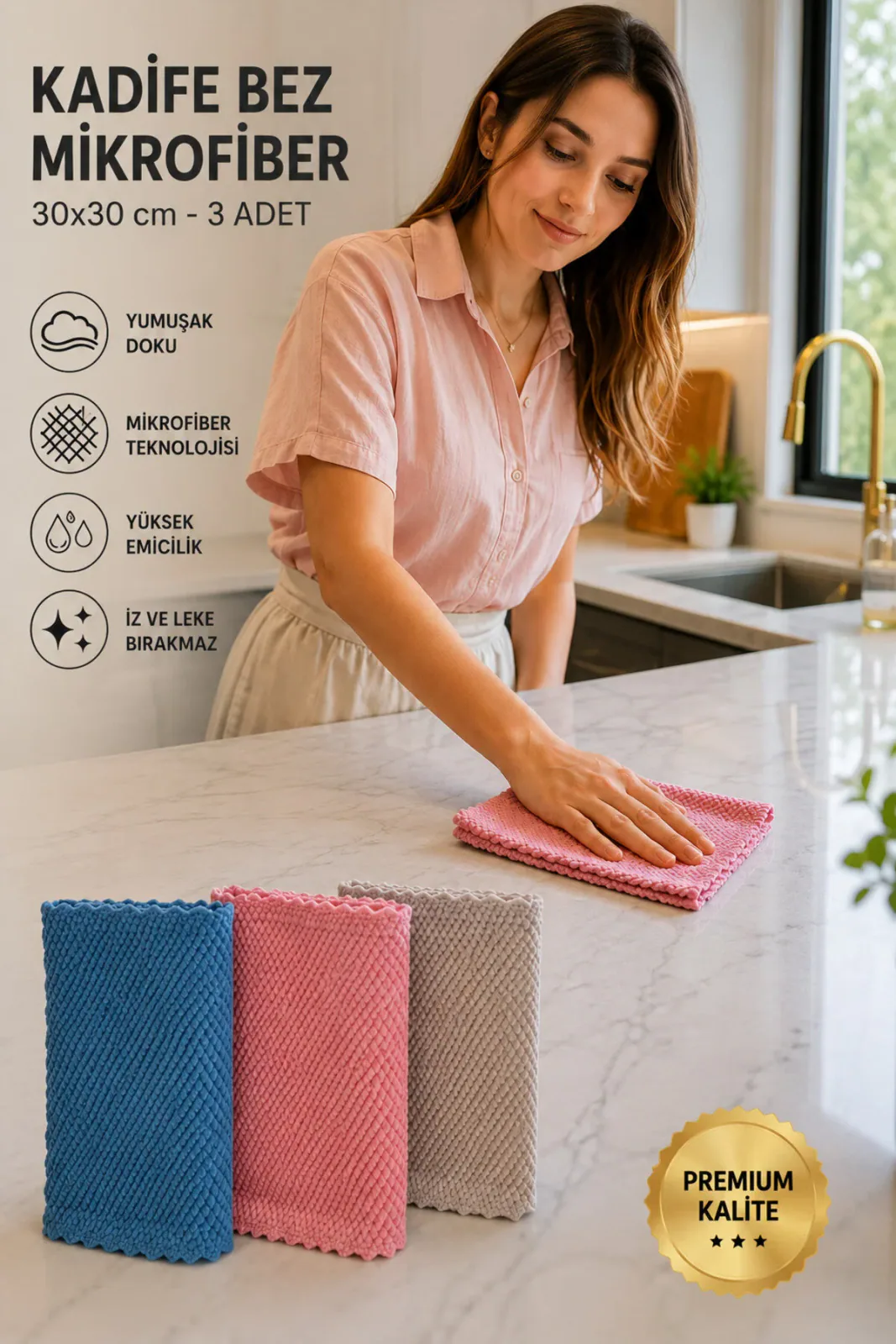 (3 Adet) Mutfak Temizlik Bezi 30*30 Cm