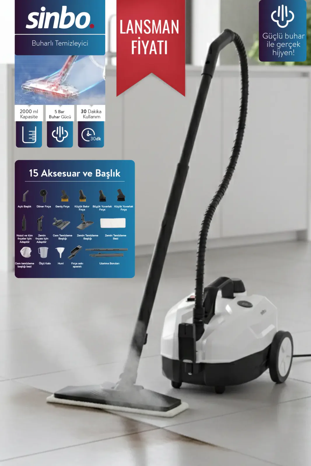 2000W 5 Bar Yüksek Basınçlı Buharlı Temizleyici