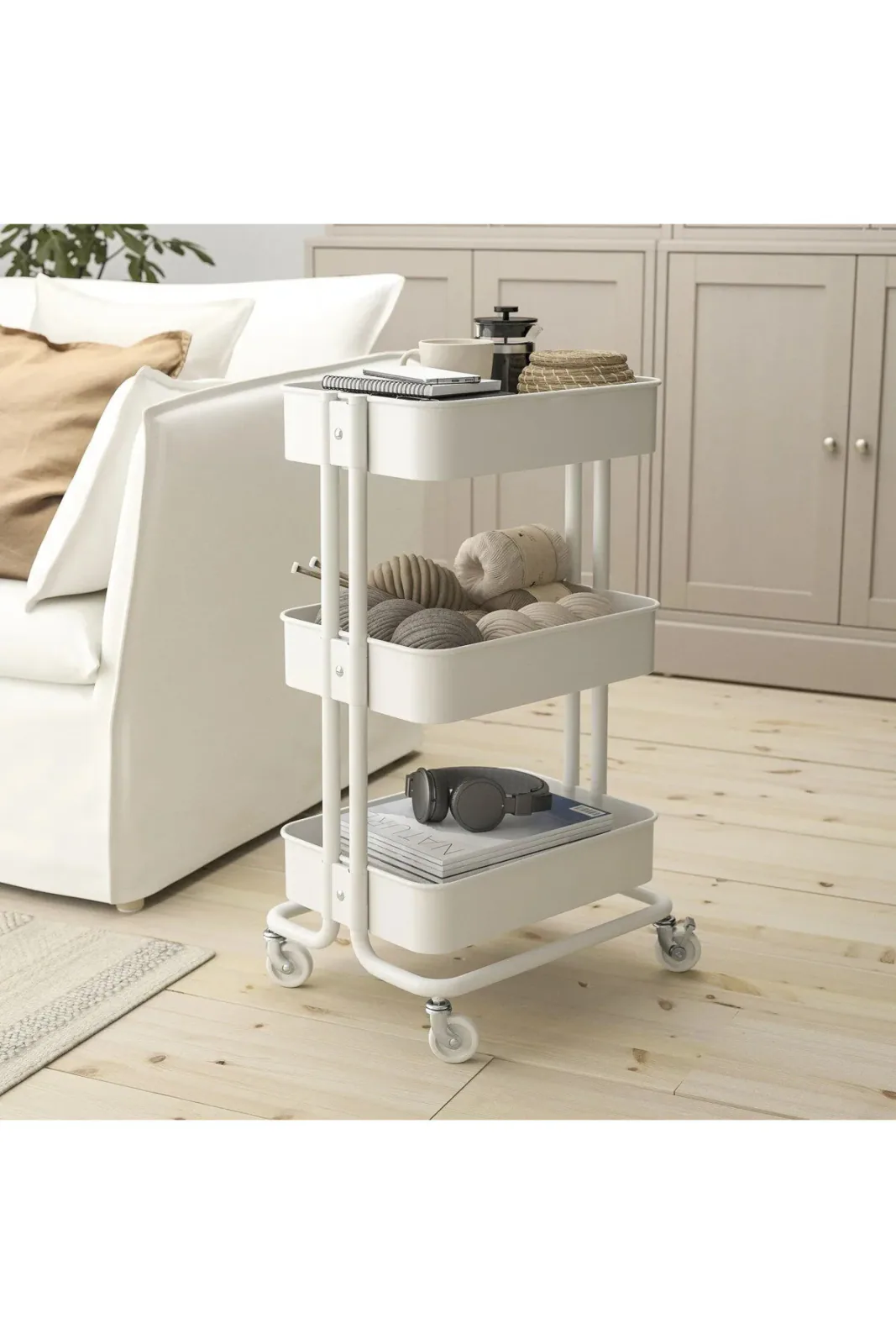 Premium Servis Arabası Beyaz Renk 35x45x77 cm