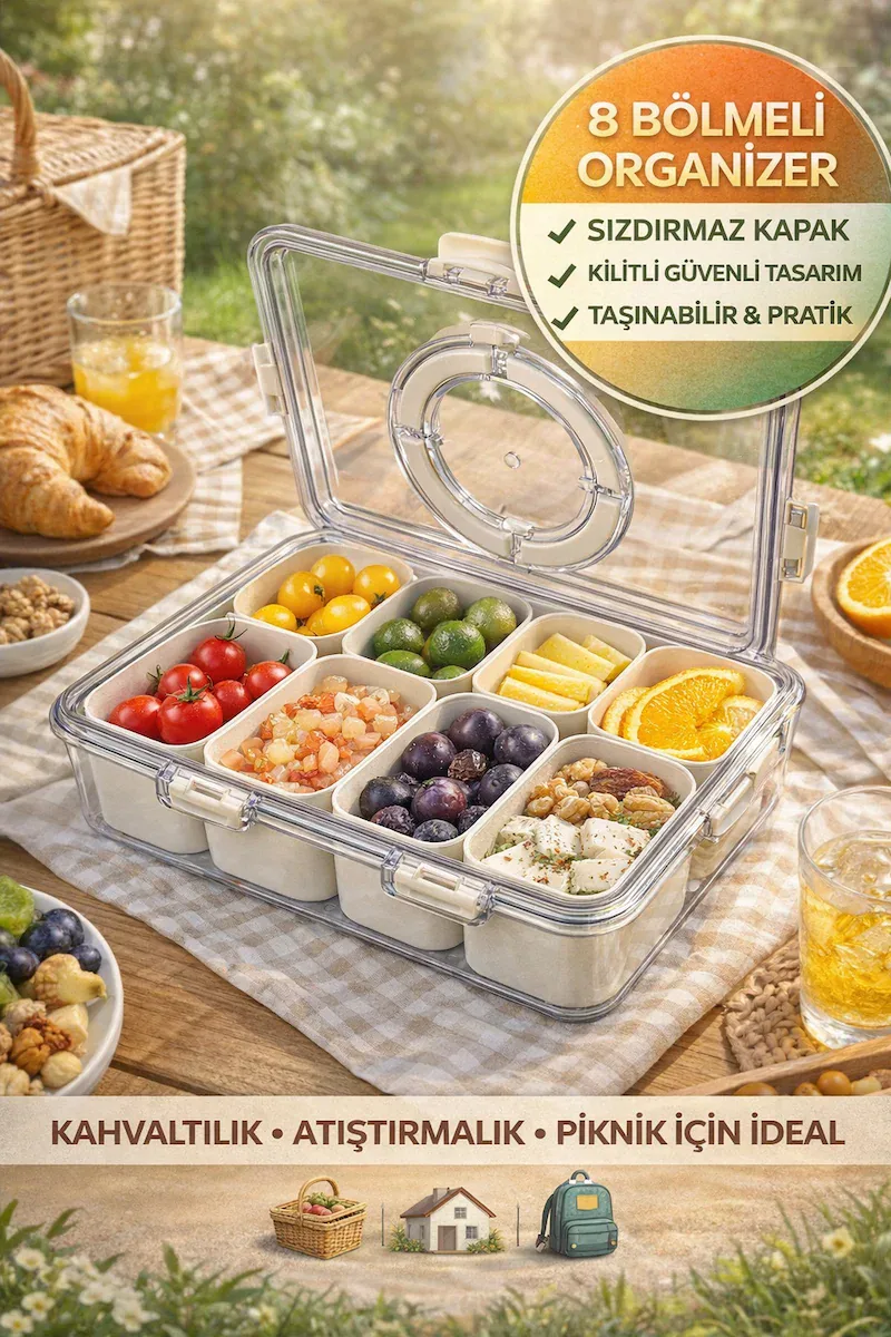 8 Bölmeli Saklama Kabı Kilitli Sızdırmaz Organizer
