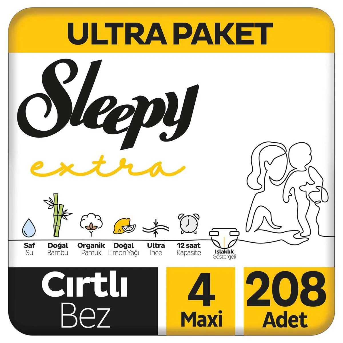 Sleepy Extra 4 Numara Maxi 208'li Cırtlı Bez