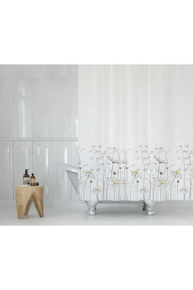 Banyo Perdesi Papatya Çiçek Desen