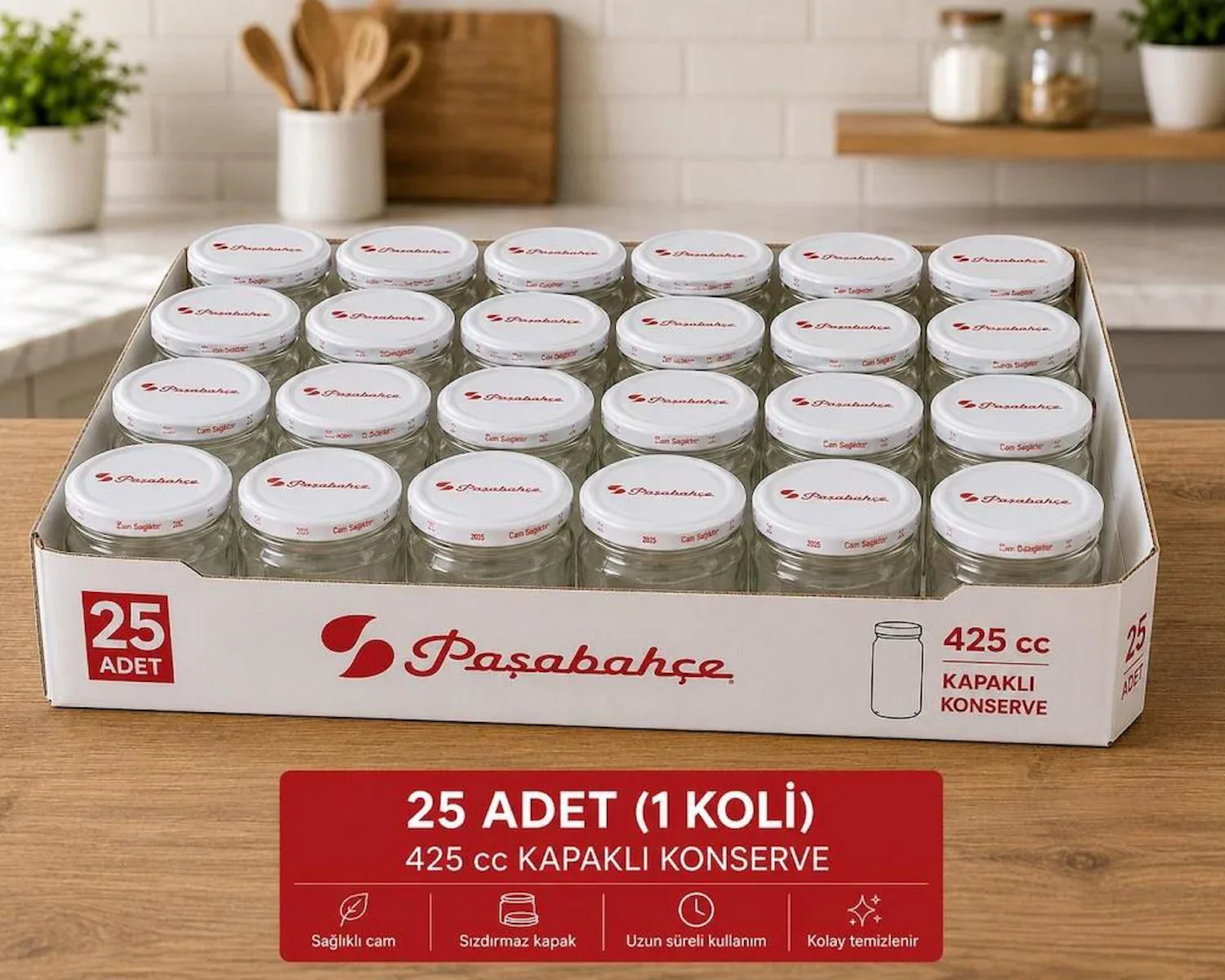 Paşabahçe 425 cc Kapaklı Cam Konserve Kavanoz 25 Li Paket