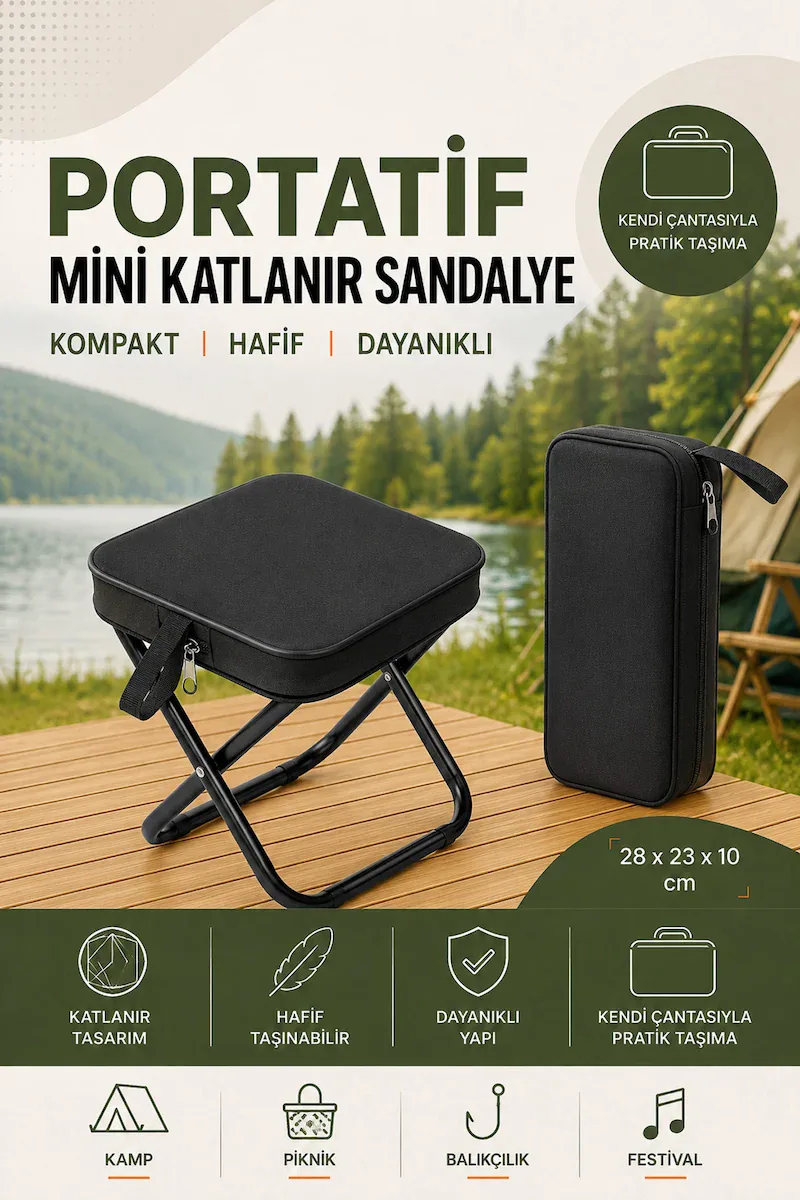 Katlanır Mini Kamp Sandalyesi Portatif Taşınabilir Piknik Taburesi