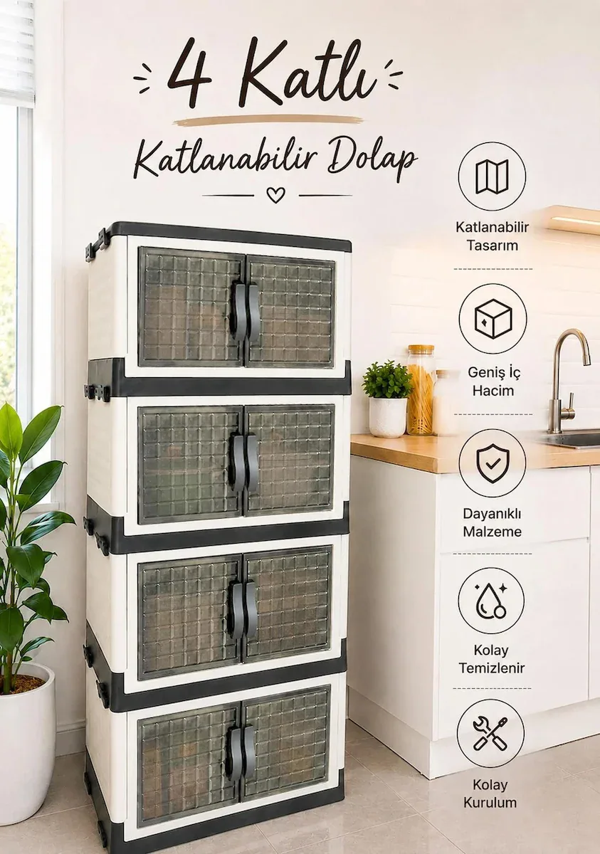 4 Katlı Katlanabilir Modüler Dolap