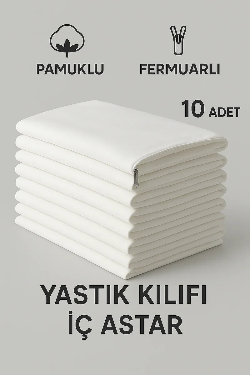 Pamuklu Fermuarlı İç Yastık Kılıfı 10'lu Set