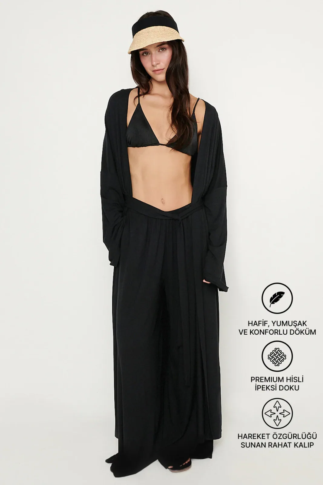 Kadın Siyah Esnek Kimono