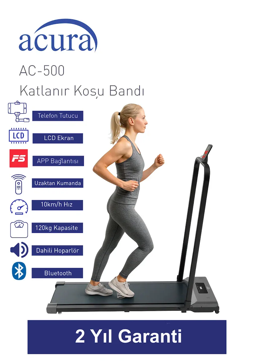 AC-500 Bluetoothlu, Hoparlörlü, Uzaktan Kumandalı Katlanır Koşu Bandı