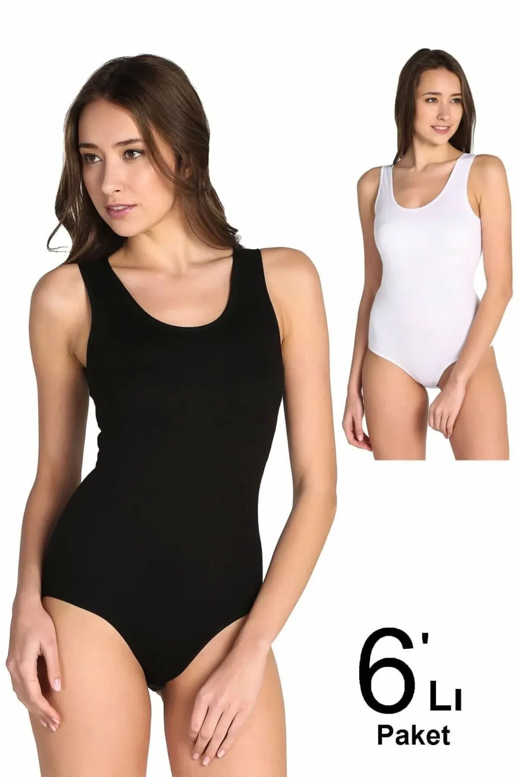 Kadın Karışık Renk 6'lı Paket Likralı Kancalı Çıtçıtlı Body