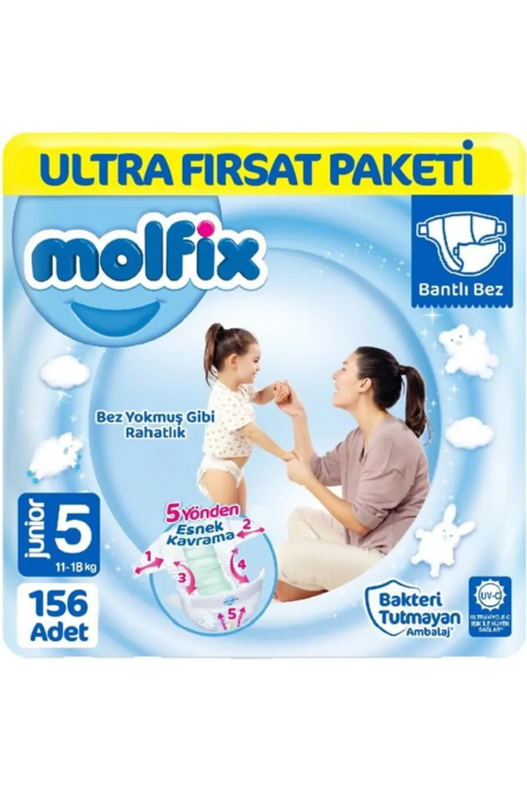 Molfix Bebek Bezi 5 Beden Junior Hiper Ekonomi Paketi 156 Adet