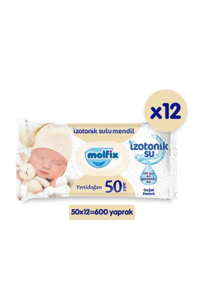 Molfix İzotonik Sulu Yenidoğan 50 Yaprak 12'li Paket Islak Mendil