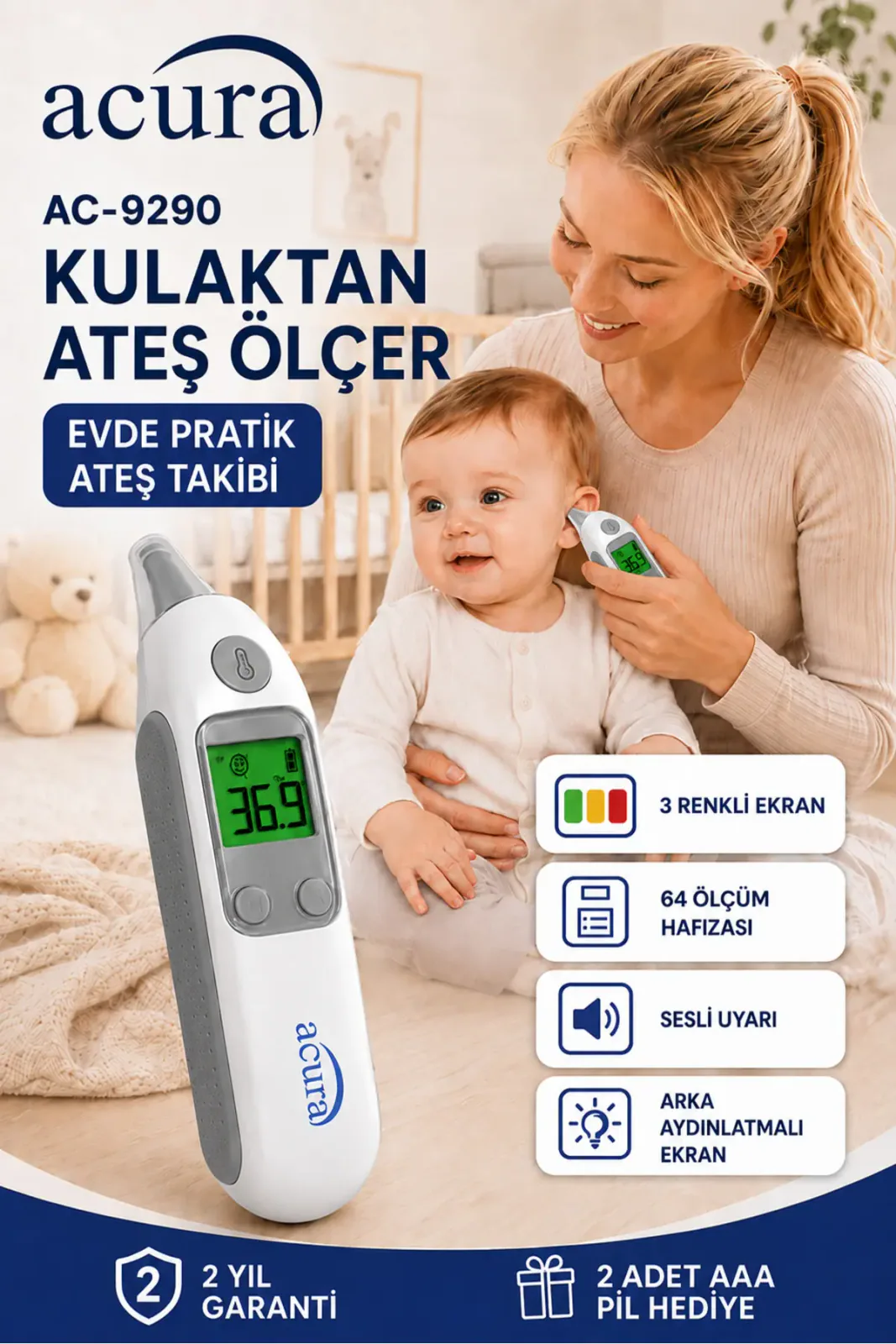AC-9290 Thermoscanner Kulaktan Ateş Ölçer