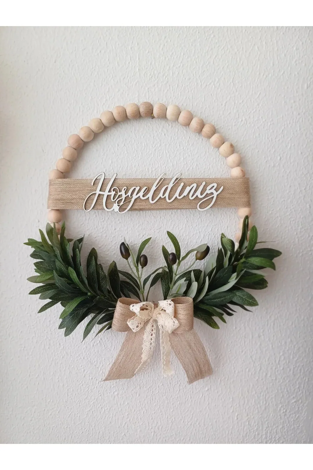 Ahşap Boncuklu Zeytin Dalı Kapı Süsü