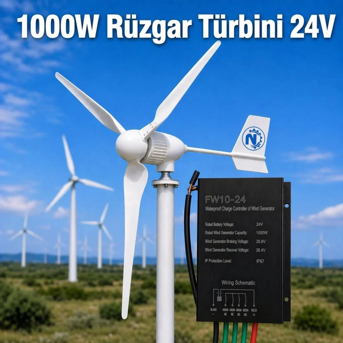 1000W Rüzgar Türbini 24V + Şarz Kontrol Cihazı