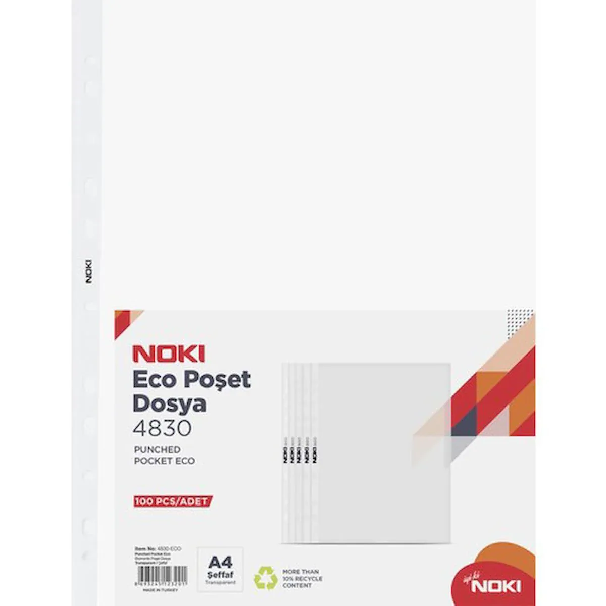 Noki Delikli Poşet Dosya A4 Eco 100'lü Paket