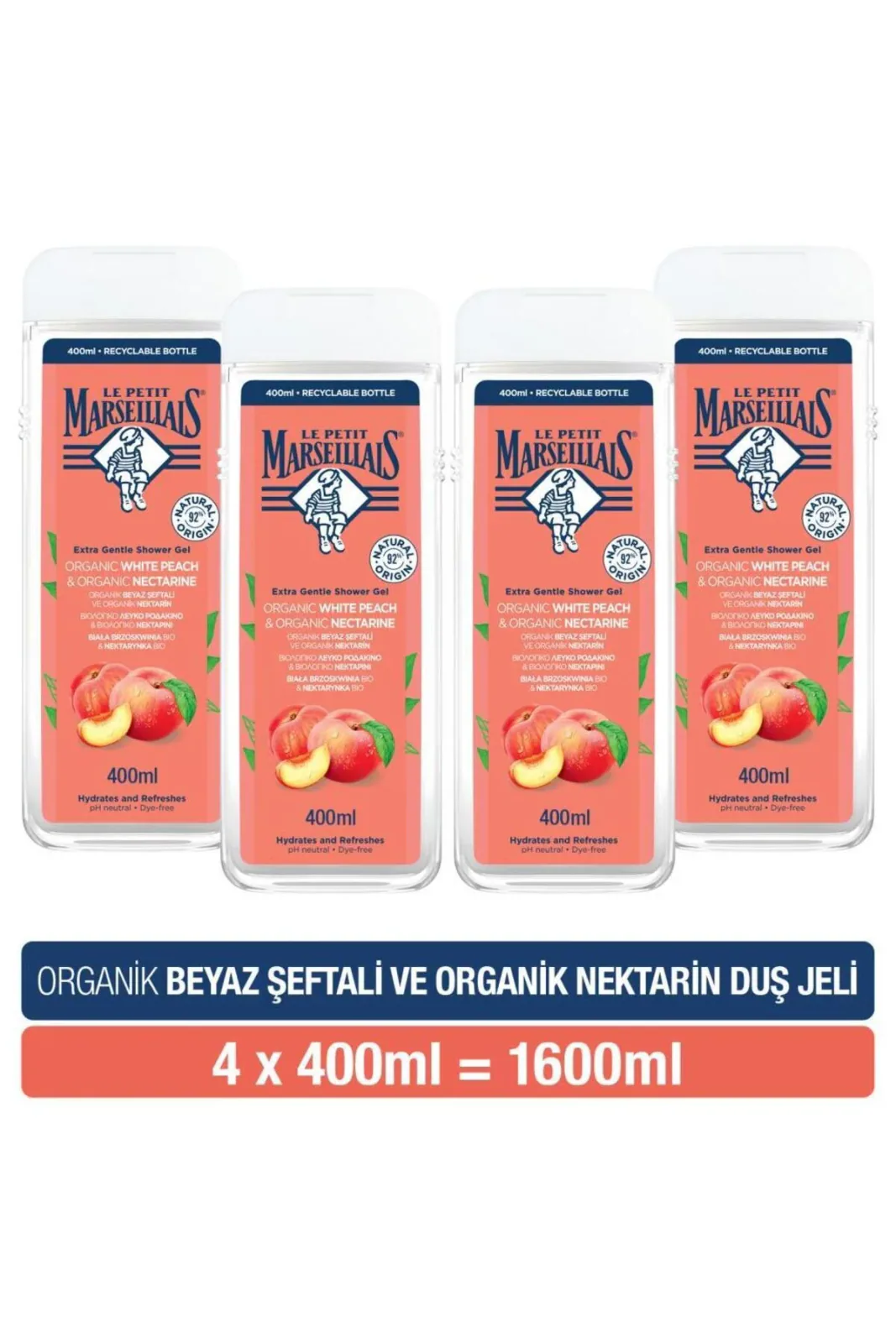 Organik Beyaz Şeftali & Nektarin Duş Jeli 400 ml x4